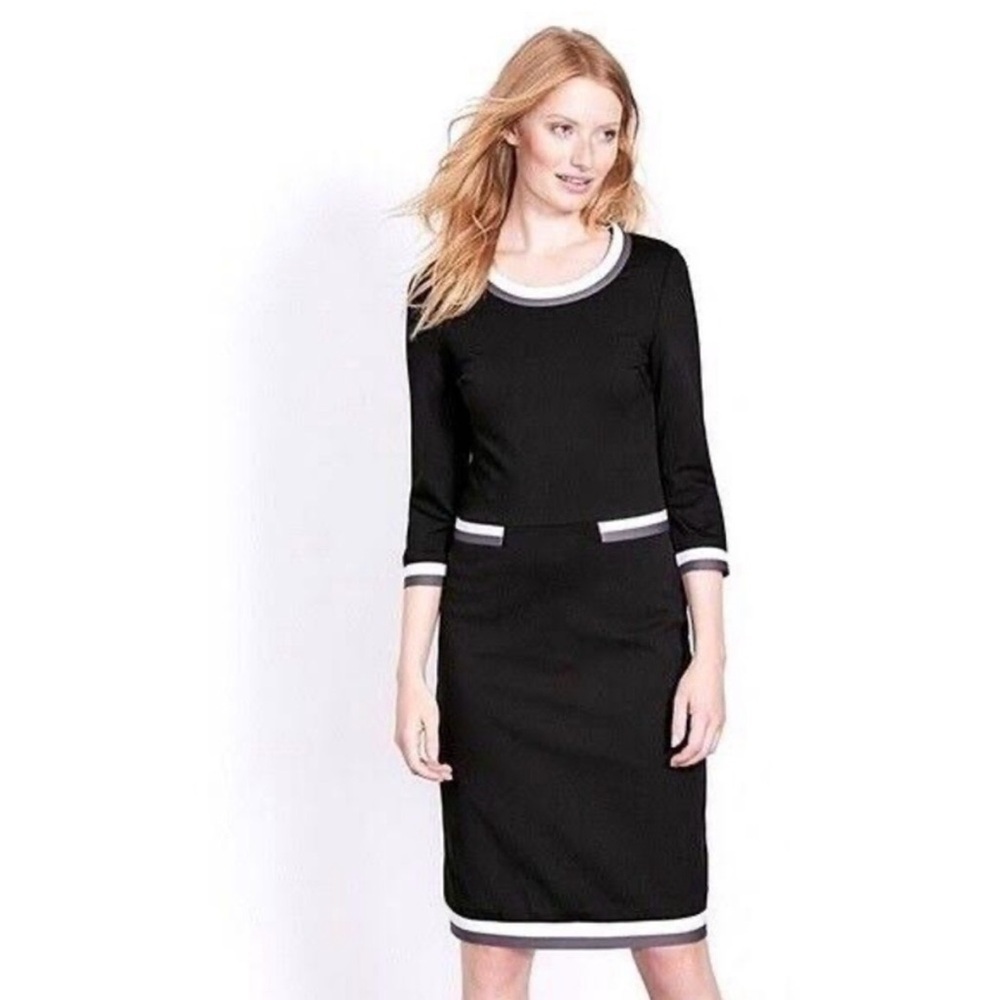 Boden Gloria Ponte Sheath Dress Black size6 Grey White Trim Kate Middleton Style